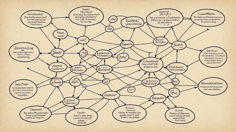 Hand-drawn concept map on paper with pencil connecting nodes